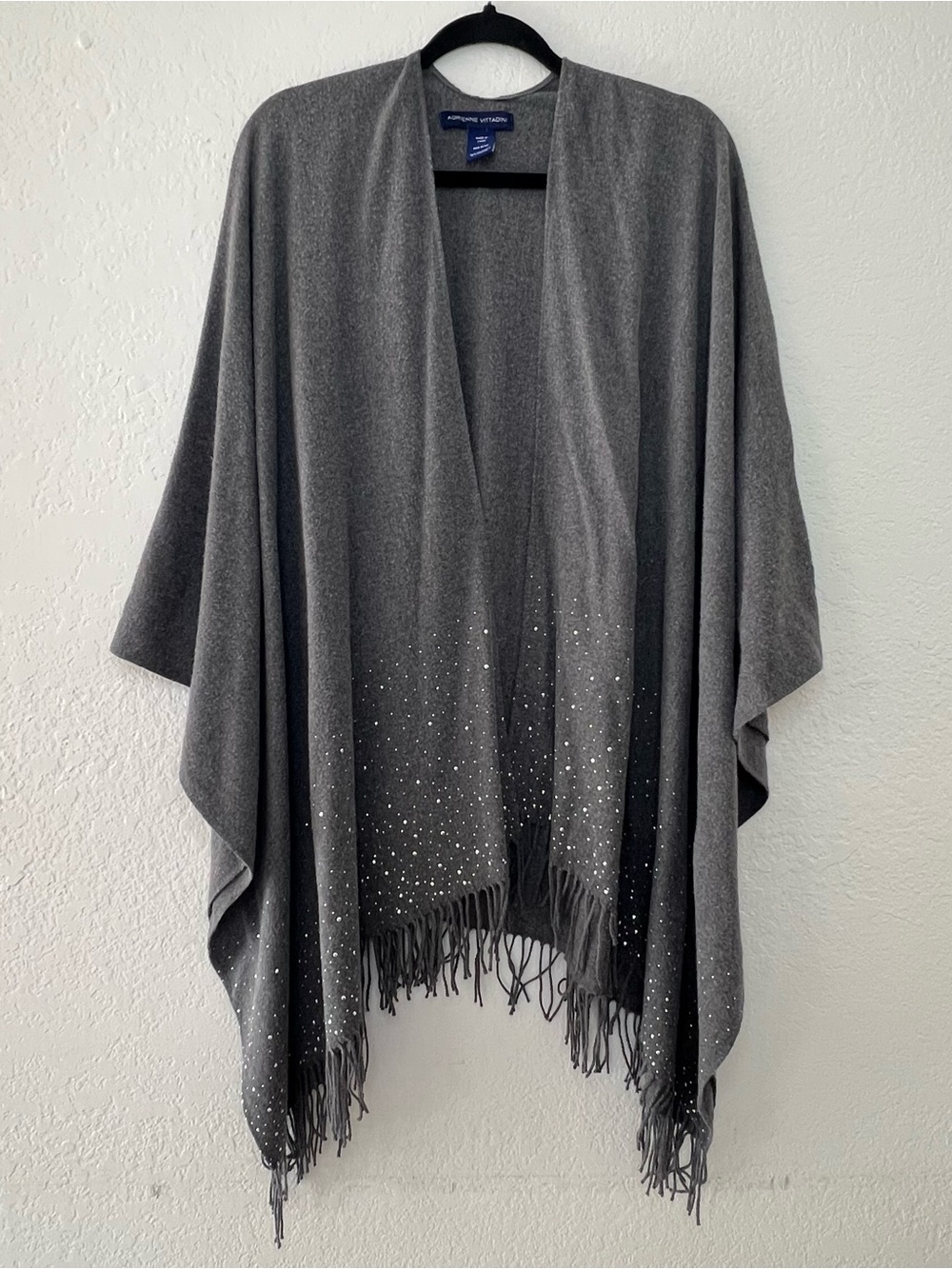 Adrienne Vittadini Women's‎ Gray Fringed Shawl Wrap Polyester Viscose Rhinestone